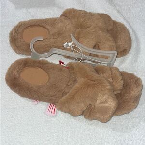 a new day Tan Fuzzy Slippers